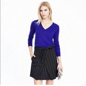 Banana Republic Navy Pinstripe Front Tie Skirt